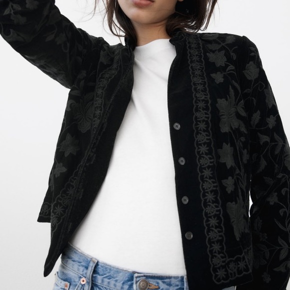 Zara | Tops | Zara Embroidered Velvet Blouse | Poshmark